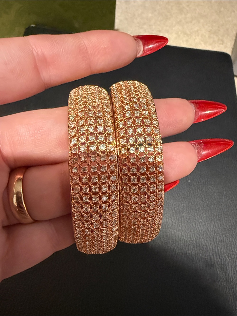 Elegant Rose Gold Crystal Bangle set of 2